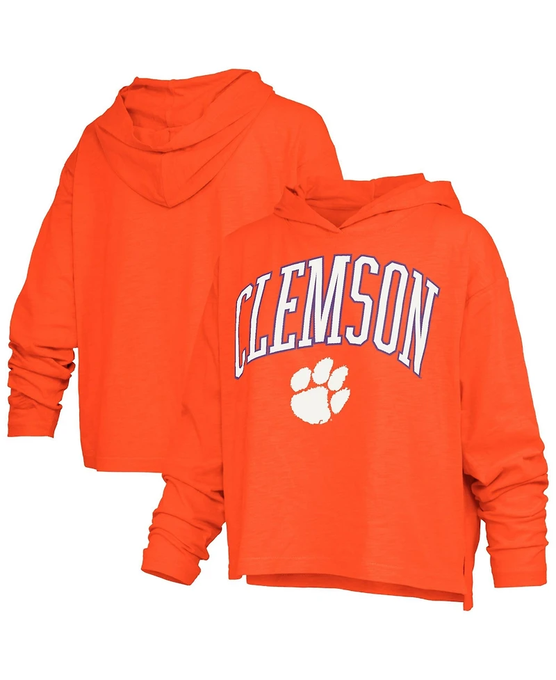 Pressbox Women's Orange Clemson Tigers Nelson Arch Over Logo Long Sleeve Hooded Slub T-Shirt