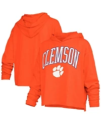 Pressbox Women's Orange Clemson Tigers Nelson Arch Over Logo Long Sleeve Hooded Slub T-Shirt