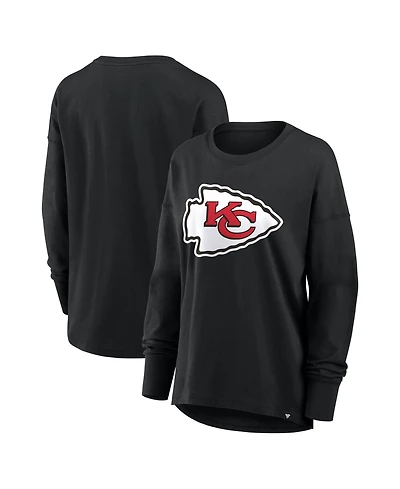 Fanatics Women's Black Kansas City Chiefs Relaxed Hip Essential Long Sleeve T-Shirt