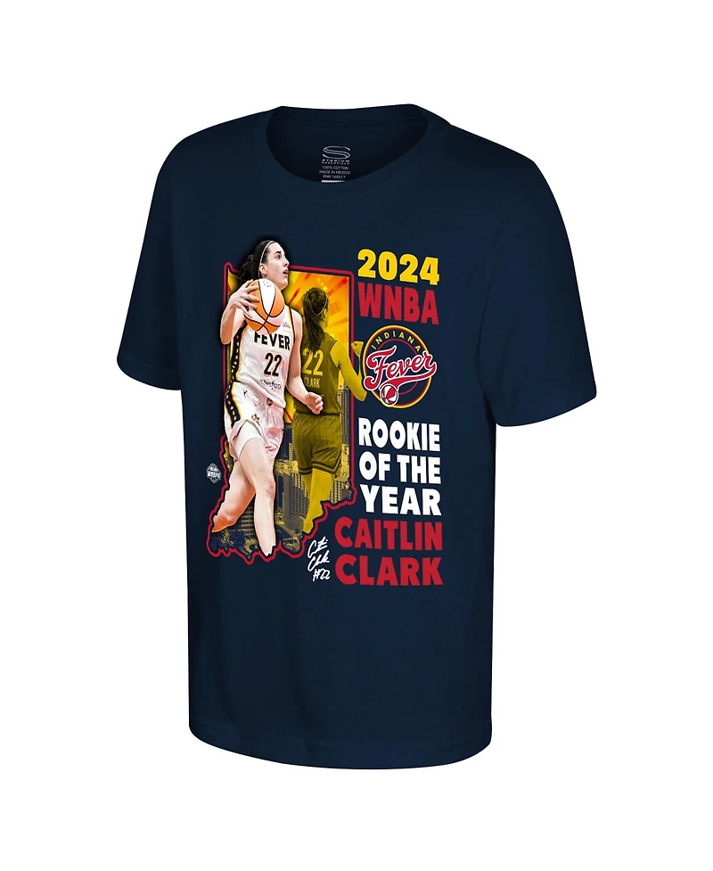 Stadium Essentials Big Boys and Girls Caitlin Clark Navy Indiana Fever 2024 Wnba Rookie of the Year T-Shirt