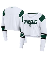 Fanatics Women's White Michigan State Spartans Training Camp Cropped Long Sleeve V-Neck Fashion Top