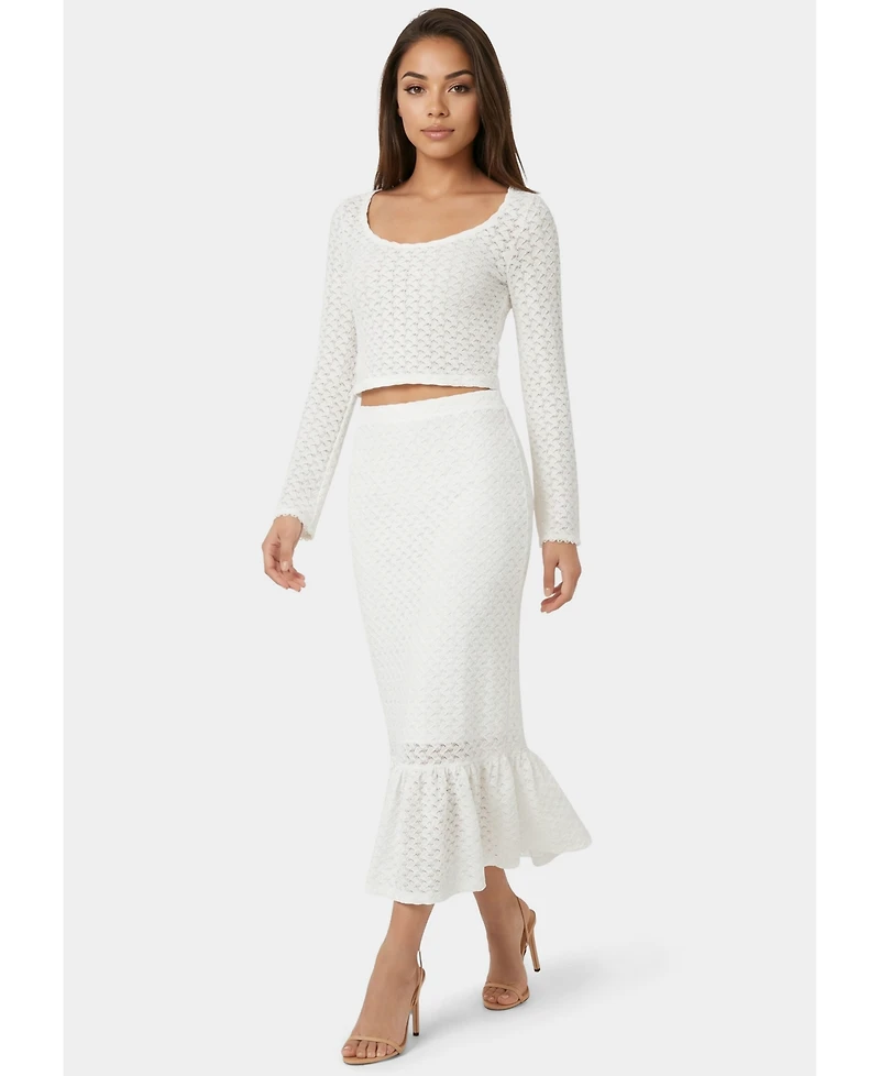 Bebe Women's 2-Piece Crochet Top Tiered Skirt Set