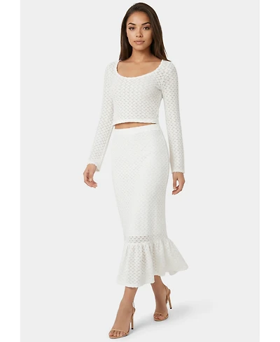 Bebe Women's 2-Piece Crochet Top Tiered Skirt Set