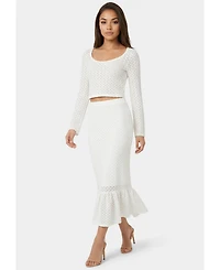 Bebe Women's 2-Piece Crochet Top Tiered Skirt Set