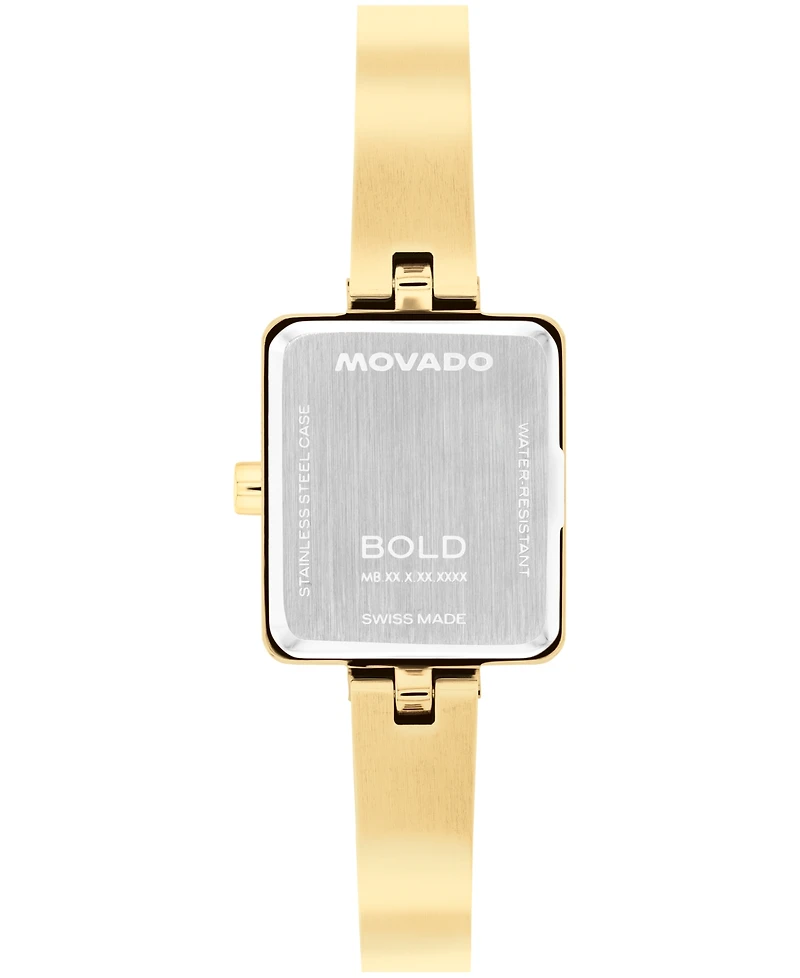Movado Women's Bold Tank Mini Bangle Swiss Quartz Ionic Plated Light Yellow Gold Steel Watch 20mm x 23mm