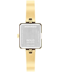 Movado Women's Bold Tank Mini Bangle Swiss Quartz Ionic Plated Light Yellow Gold Steel Watch 20mm x 23mm