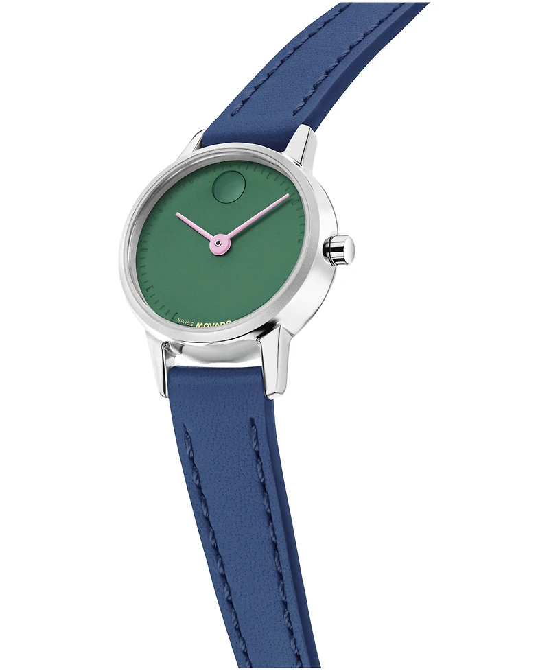 Movado Women's Baby Face Swiss Quartz Navy Leather Watch 22.50mm