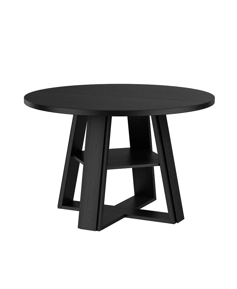 homfan Modern Farmhouse 43" Round Dining Table - Wooden Pedestal with Built-in Storage Shelf, Space-Saving for Apartments, Seats 2-4