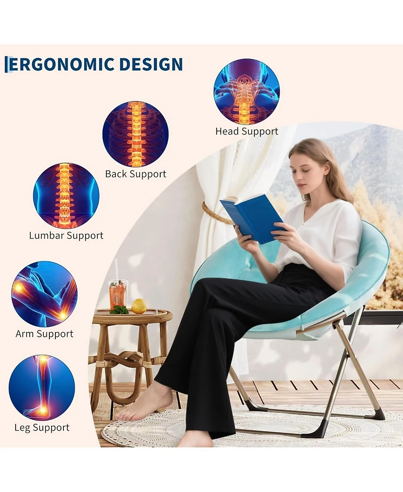 gaomon Saucer Chair, Comfy Chair Faux Fur Lounge Moon Chair with Folding Metal Frame, Oversized Plush Foldable Flower Accent Seat for Adults, Teens