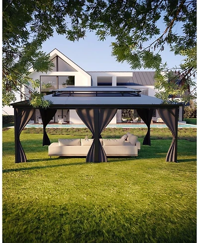gaomon Hardtop Gazebo 12x20 Feet, with Double Polycarbonate Roof, Aluminum Alloy Frame, Net, and Curtain, Permanent Building of Backyard Luxury