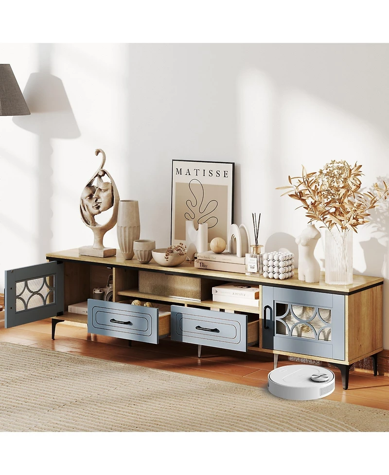 Slickblue Farmhouse Tv Stand for TVs up to 80 Inch with 2 Storage Drawers