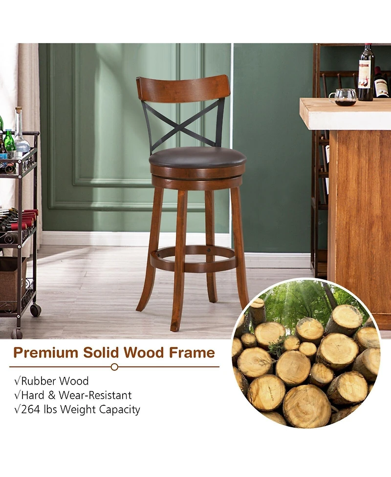 Gouun Set of 2 Bar Stools 360-Degree Swivel Dining Bar Chairs with Rubber Wood Legs-29.5 inch