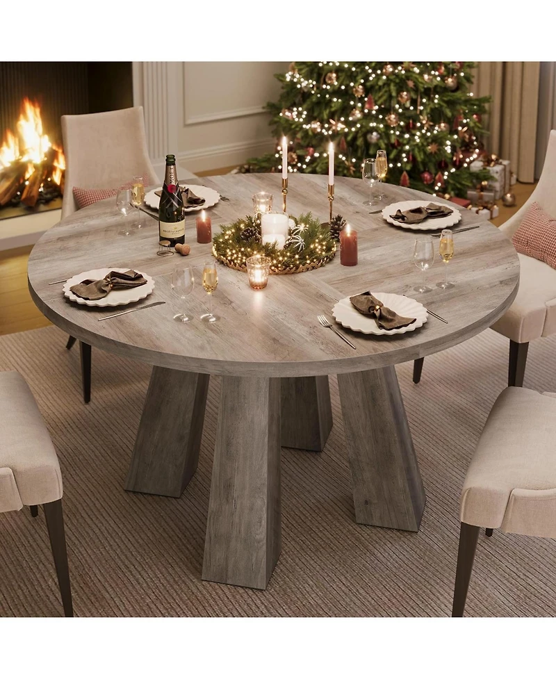 gaomon 47" Round Dining Table for 4-6, Wood Kitchen Table with Sturdy Base, Farmhouse