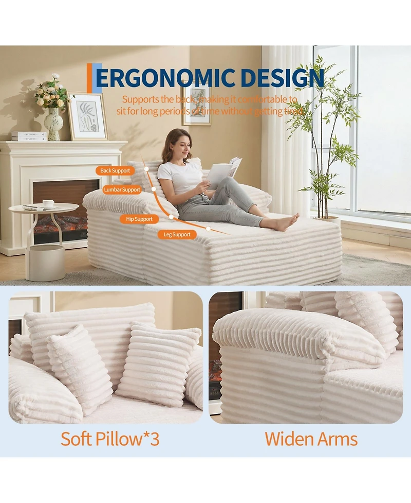 gaomon Corduroy Sleeper Sofa Bed Extra Large Indoor Chaise Lounge Soft Cloud Reading Chair Flexible Lounger for Living Room