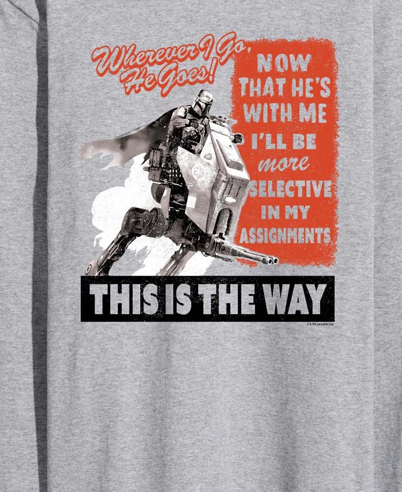 Airwaves Men's The Mandalorian & Grogu Where I go, He Goes Graphic T-Shirt
