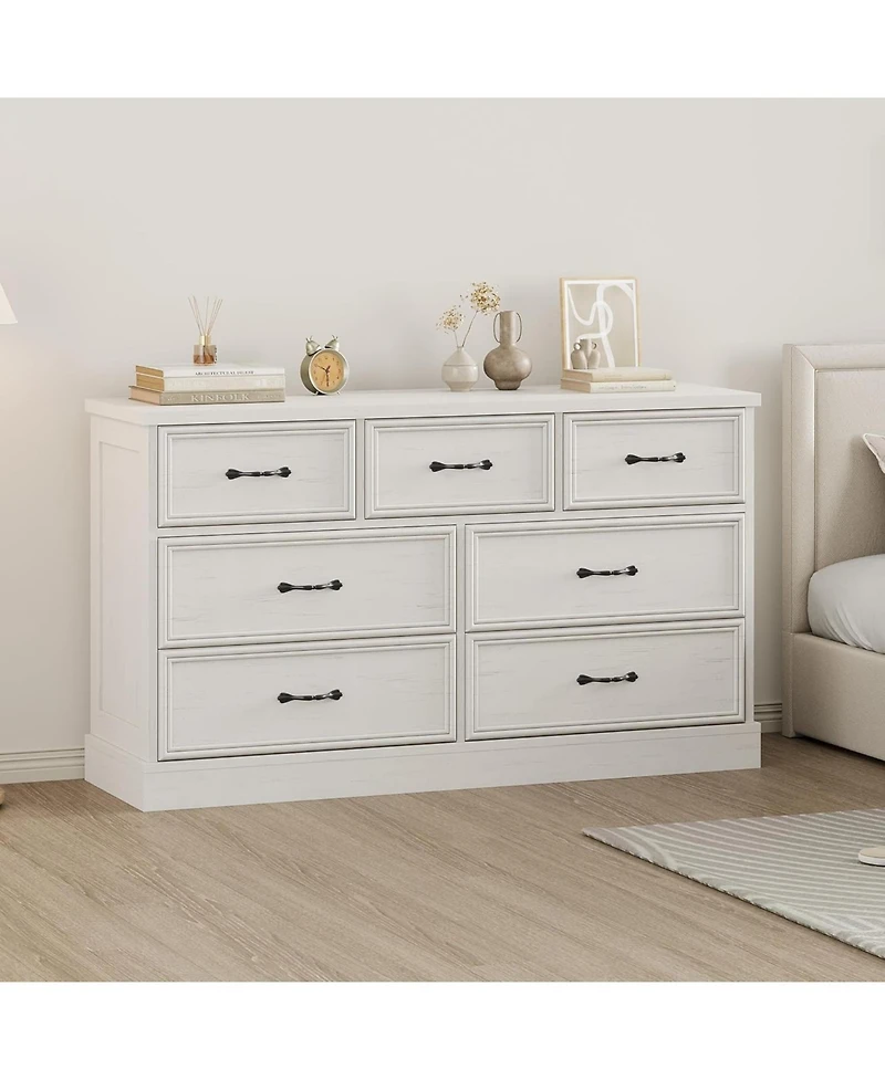 gaomon 7 Drawer Dresser for Bedroom, 55'' Wide Wooden Dressers with Metal Handle