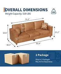 gaomon Faux Leather Sofa, 3-Seater Couch with Pillows