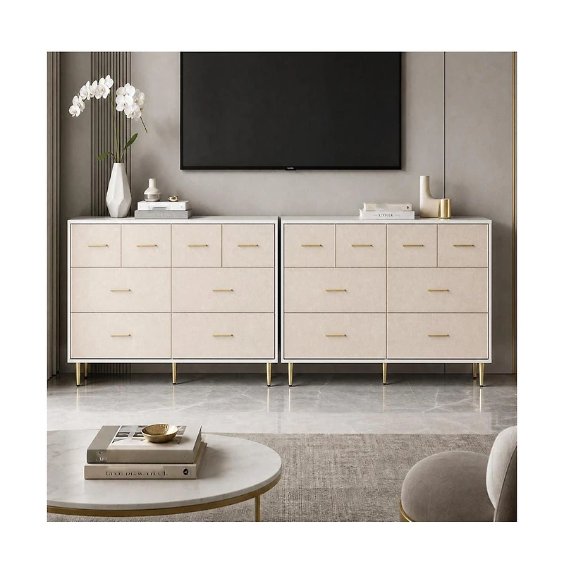 gaomon Set of 2 Dresser Modern 8-Drawer Wooden Nightstand with Handles and Legs, Linen-Textured Surface, Tv Stand for Bedroom Living Room