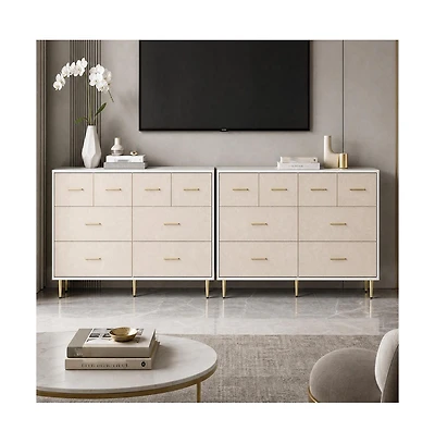gaomon Set of 2 Dresser Modern 8-Drawer Wooden Nightstand with Handles and Legs, Linen-Textured Surface, Tv Stand for Bedroom Living Room