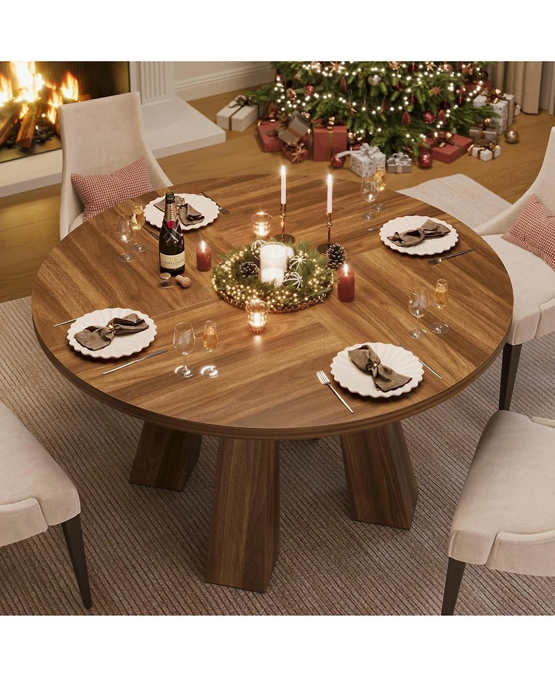 gaomon Round Dining Table for 4-6, Wood Kitchen Table with Sturdy Base, Farmhouse