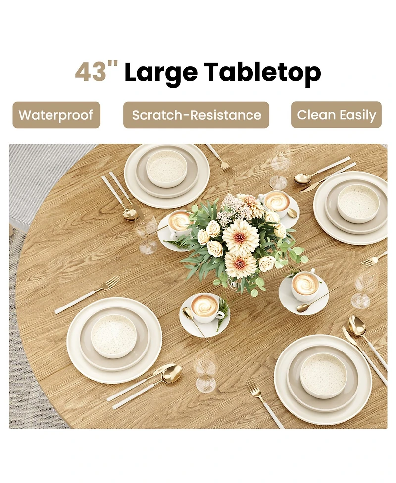 Clihome 43" Round Dining Table Wooden Table for Dining Room