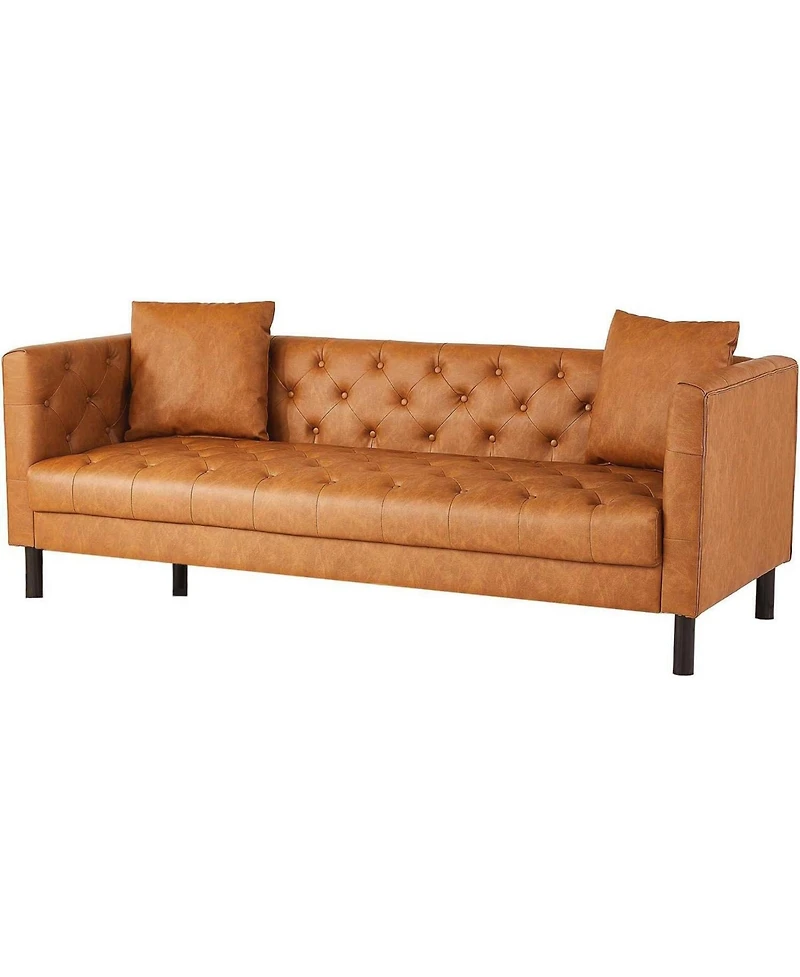 gaomon 81" Faux Leather Sofa with 2 Pillows, Button-Tufted 3 Seater Sofa, Mid-Century Modern Contemporary Upholstered Couch with Deep Seat