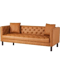 gaomon 81" Faux Leather Sofa with 2 Pillows, Button-Tufted 3 Seater Sofa, Mid-Century Modern Contemporary Upholstered Couch with Deep Seat