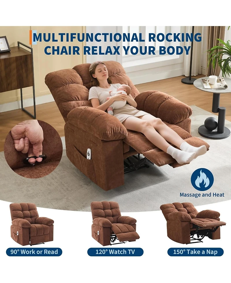 gaomon Recliner Chair, Wide Rocker Chair, Rocking Chair with Massage and Heat