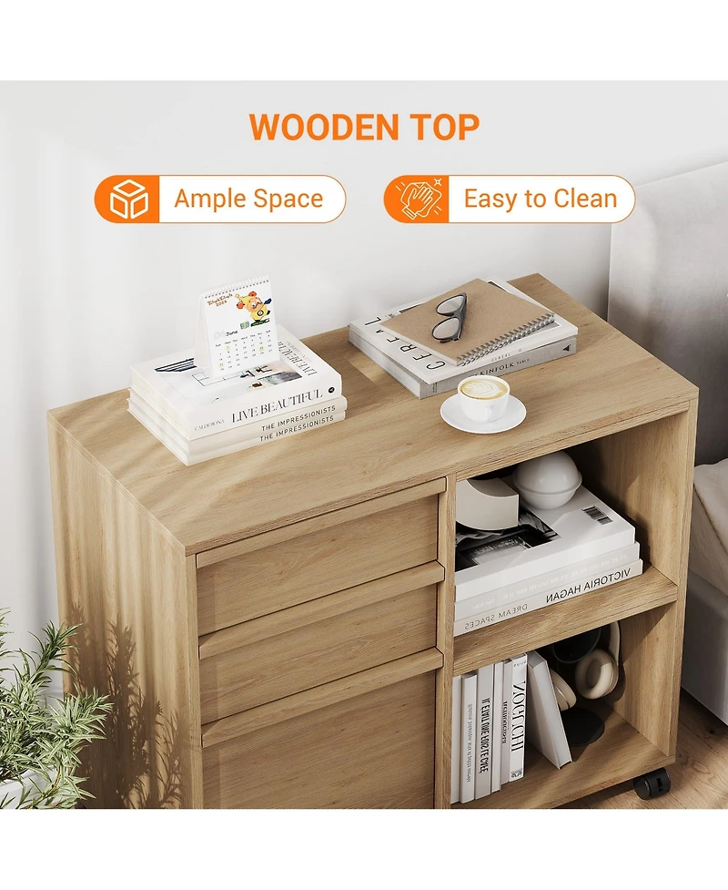 gaomon 3-Drawer File Cabinet, Rolling Storage Cabinet with Shelf for Dining Room, Office