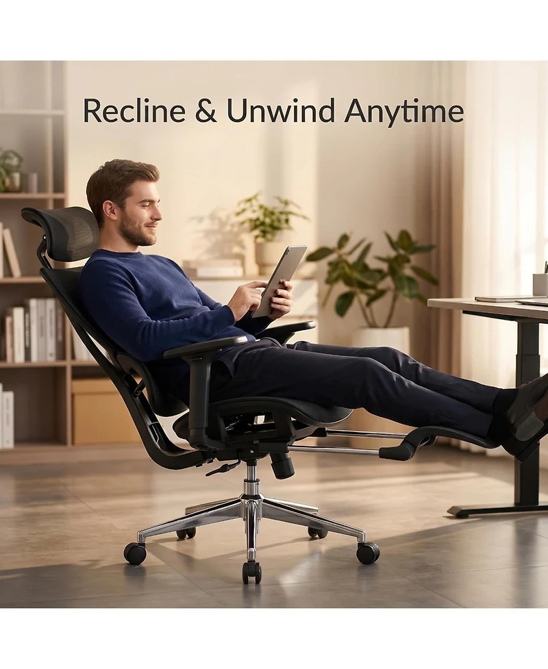 gaomon Fabric Ergonomic Office Chair with Footrest, Adjustable Height and Arms, Split Back, Manual Recline