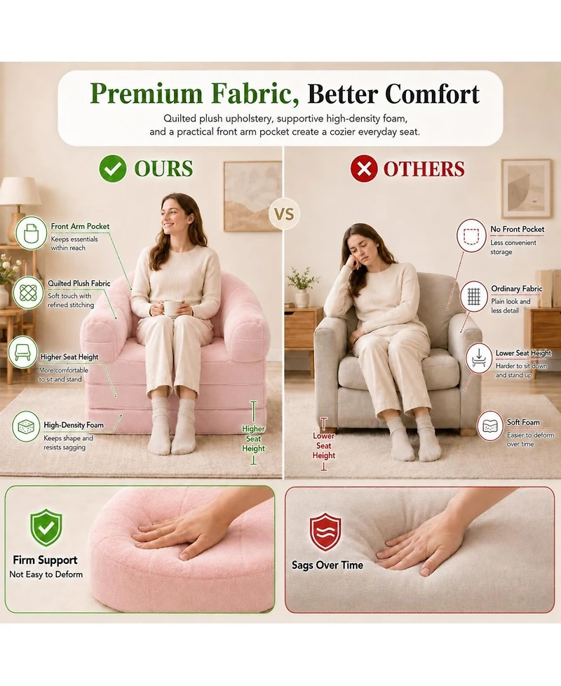 gaomon Chenille Folding Sofa Bed, Convertible Sleeper Chair with U-Shaped Arms, No Assembly Required