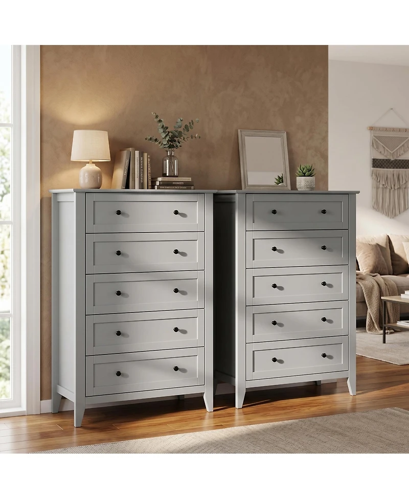 gaomon 2 Set of 5 Drawer Dresser for Bedroom, Modern Chest of Drawers with Deep Storage, Wide Storage Organizer Unit for Closet, Living Room
