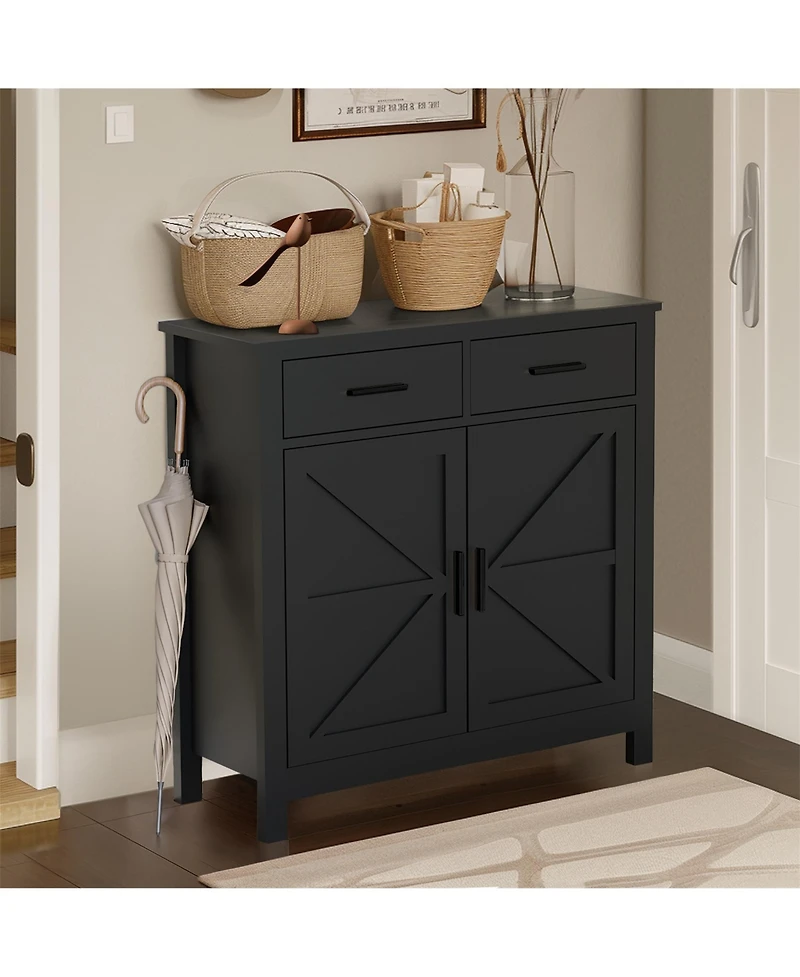 Clihome Modern Black Kitchen Storage Cabinet Buffet Cabinet with Storage, Coffee Bar Cabinet with 2 Drawers and 2 Doors