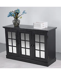 Clihome Buffet Sideboard Cabinet with 3 Mirrored Acrylic Doors, Adjustable Shelves Mdf Storage