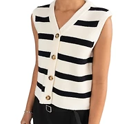 Tween Diva Girls' 7-12 Striped Sweater Vest, Pleated Skort with Belt and Bow Hair Clip, 3-Piece Set