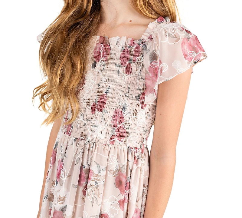 Rare Editions Girls' 7-14 Embroidered Burnout Chiffon Floral Sleeveless Maxi Dress