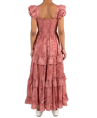 Rare Editions Girls' 7-14 Burnout Chiffon Smocked Sweetheart Neck Tiered Maxi Dress