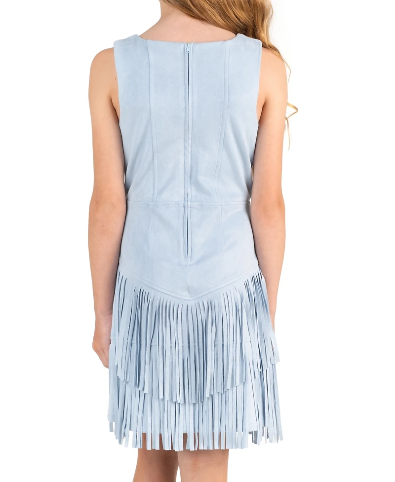 Rare Editions Girls' 7-16 Studded Mock Corset Fringe 2-Tiered Dress