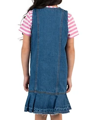 Rare Editions Girls' 2T-6X Striped T-Shirt and Patch Denim Jumper, 2-Piece Set