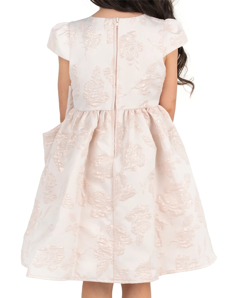 Rare Editions Girls' 2T-6X Brocade Cap Sleeve Beaded Trim Dress