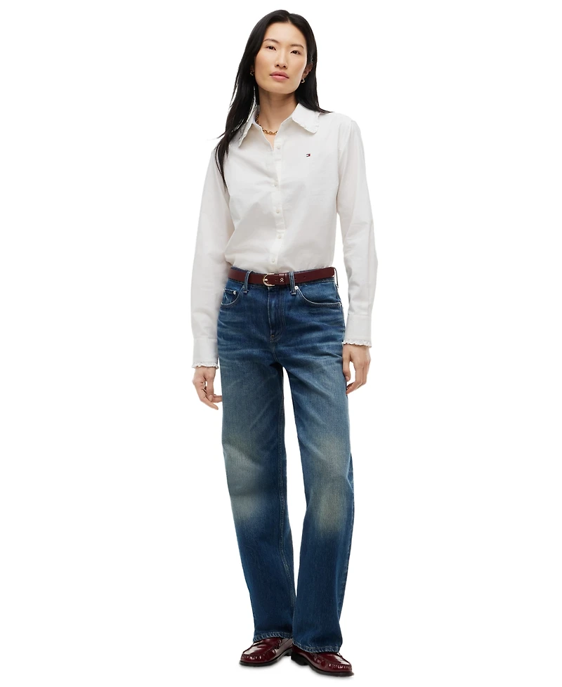 Tommy Hilfiger Women's Cropped Frill Detail Long-Sleeve Shirt