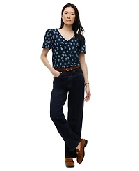 Tommy Hilfiger Women's Printed Contrast Trim Puff-Sleeve V-Neck Top