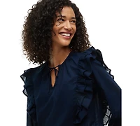 Tommy Hilfiger Women's Frill Detail Long-Sleeve Tie-Neck Top