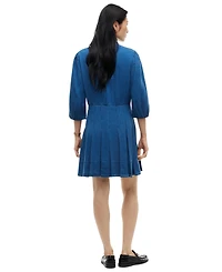 Tommy Hilfiger Women's Chambray Puff-Sleeve Polo Collar Dress