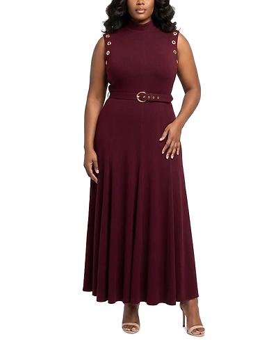 Taylor Plus Belted Mock Neck Grommet Dress