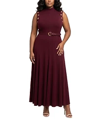 Taylor Plus Belted Mock Neck Grommet Dress