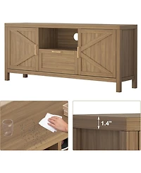 gaomon 59 Inch Farmhouse Tv Stand, Wooden Media Console with Cabinets, Drawer and Open Shelf