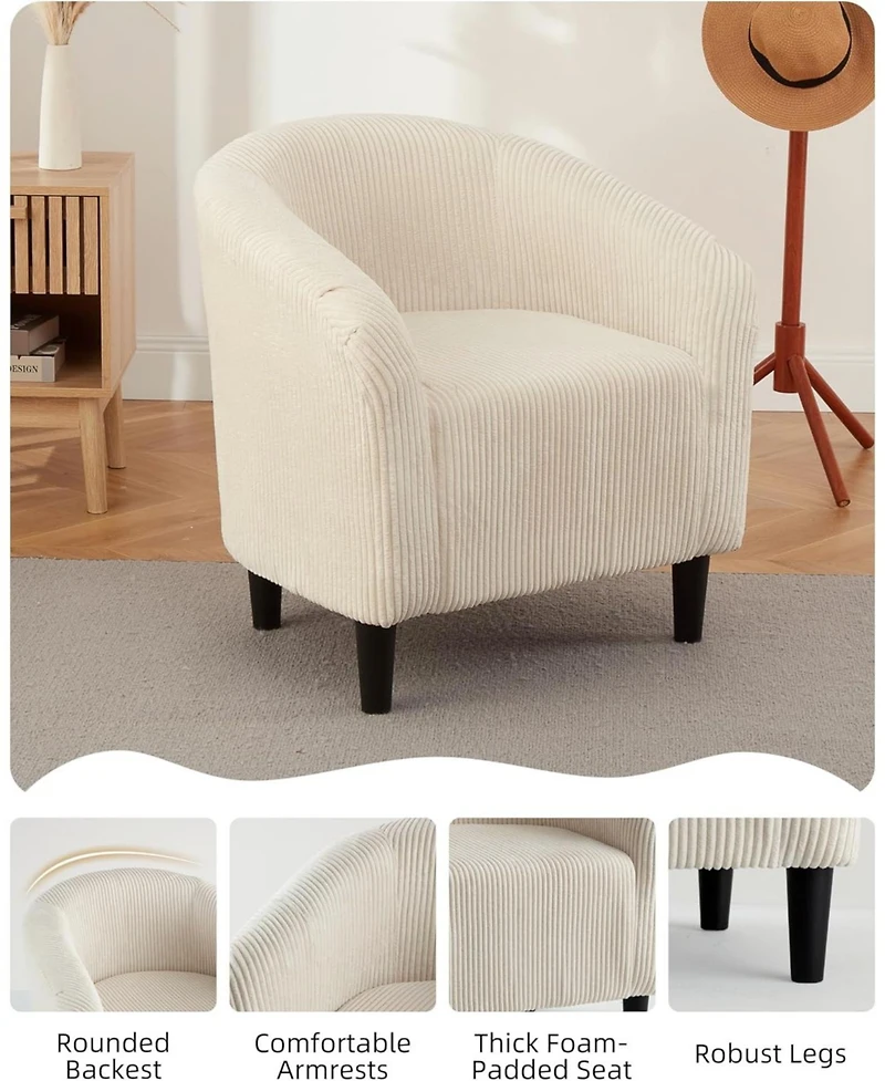 gaomon Barrel Accent Chair Corduroy Club Chair Elegant Armchair Cozy Backrest for Living Room Bedroom Reception Room Office