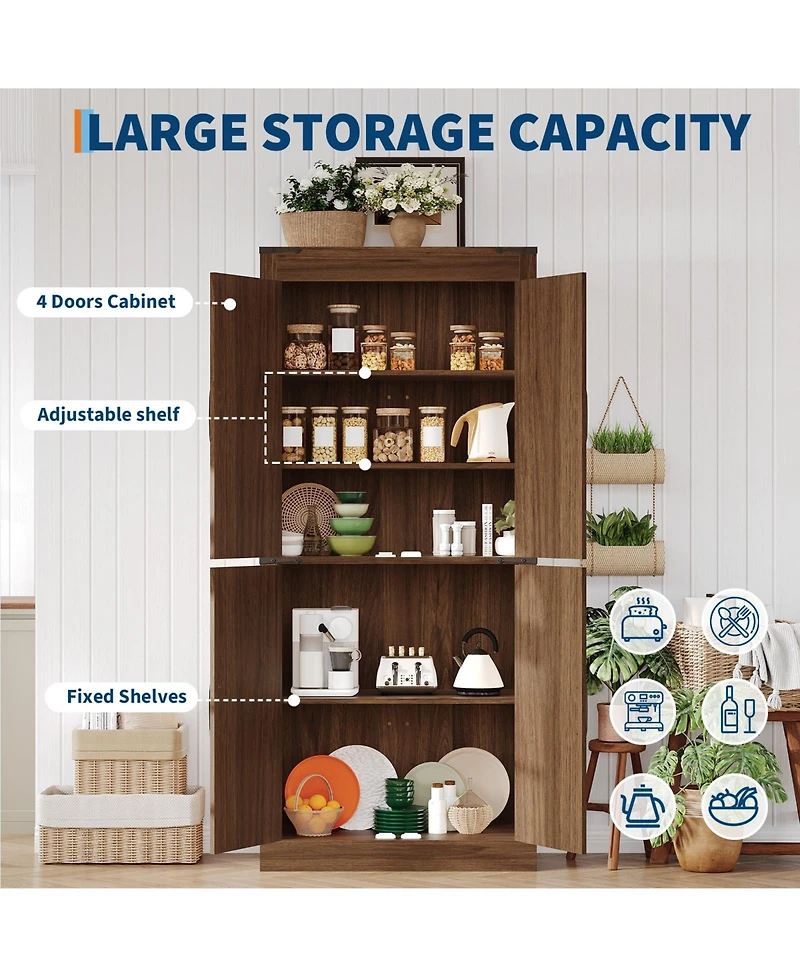 gaomon 71 Inch Tall Farmhouse Kitchen Pantry Storage Cabinet with 4 Barn Doors and Adjustable Shelves, for Kitchen, Dining Room, Bathroom