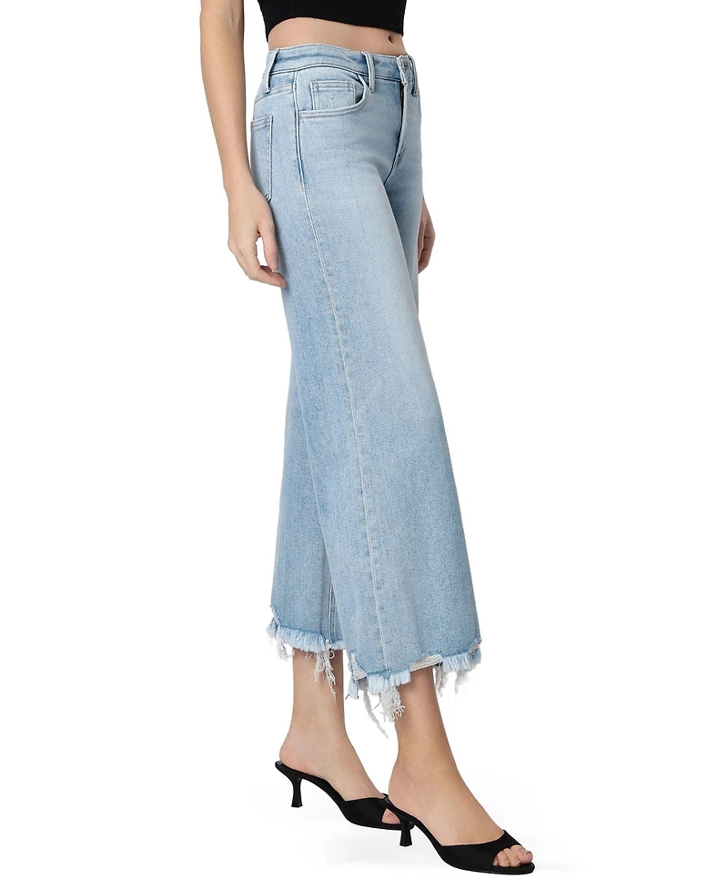 Vervet Women's Mid Rise Raw Distressed Hem Crop Wide Leg Jeans